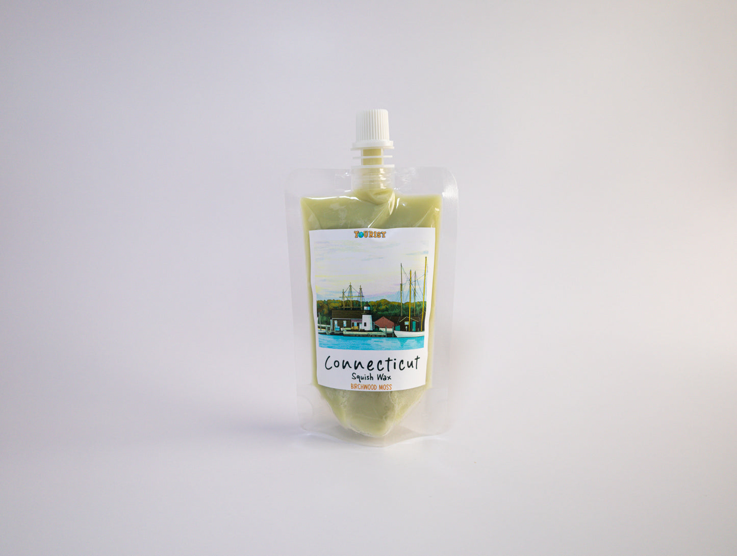 Plastic pouch with a connecticut label on a white background