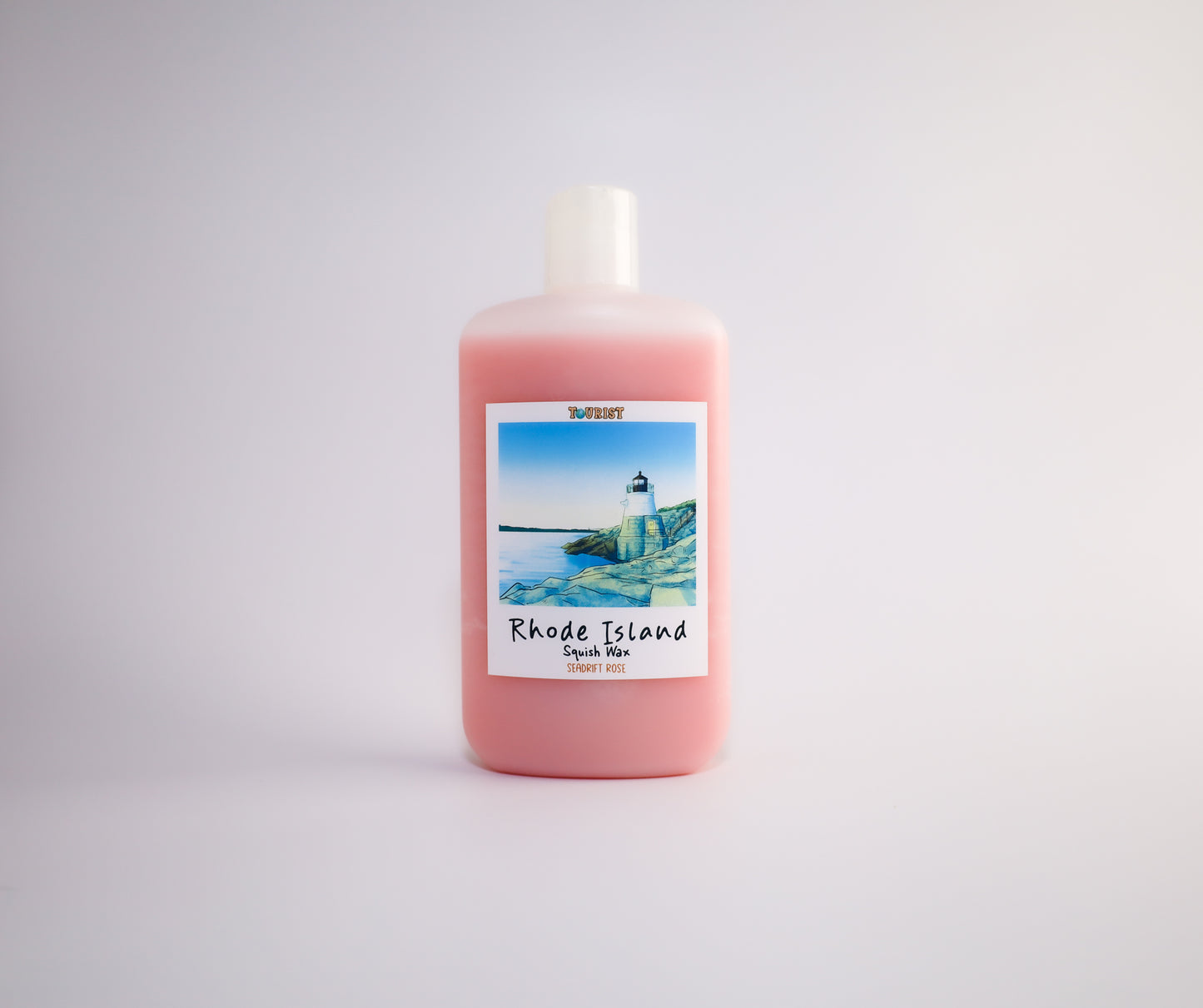 Bottle of Rhode Island squish wax product on a light gray background