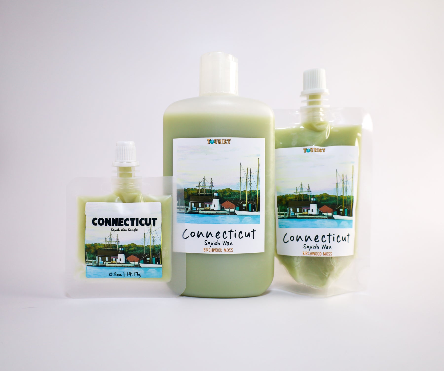 Three sizes of Connecticut Squish Wax on a white background