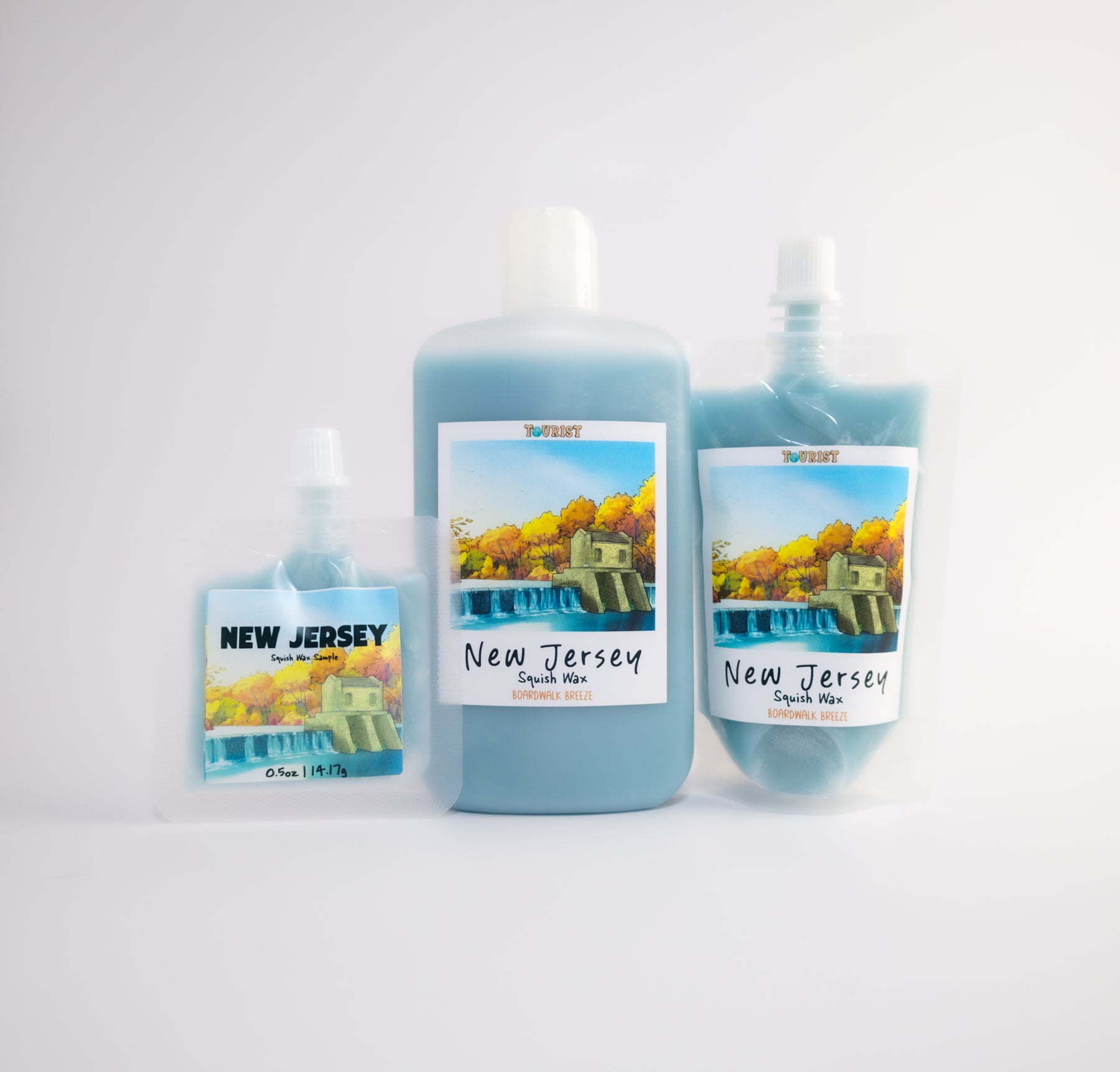 Three New Jersey-themed squish wax sized products on a white background