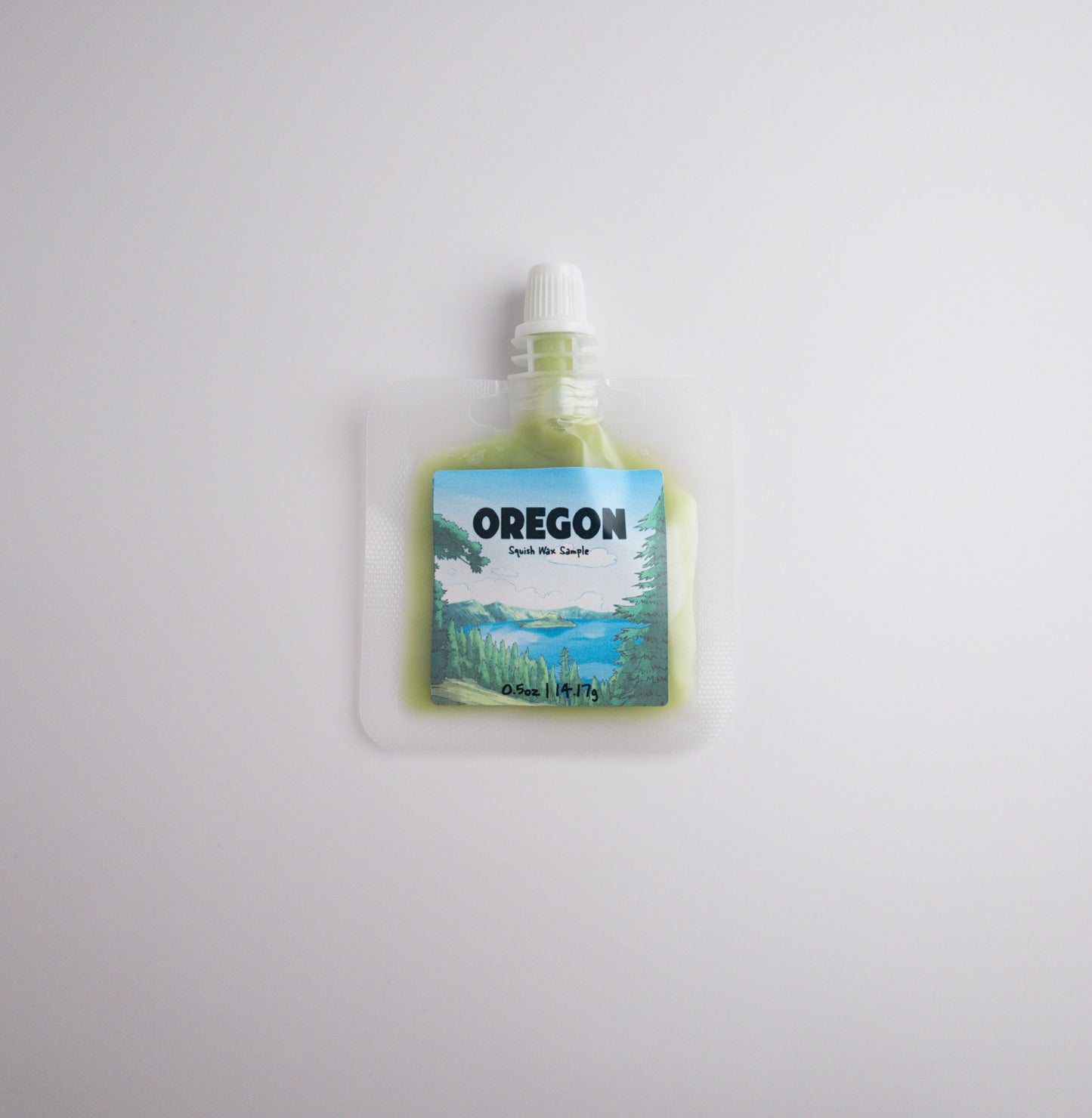 Small sample pouch with a label featuring 'Oregon' on a light gray background