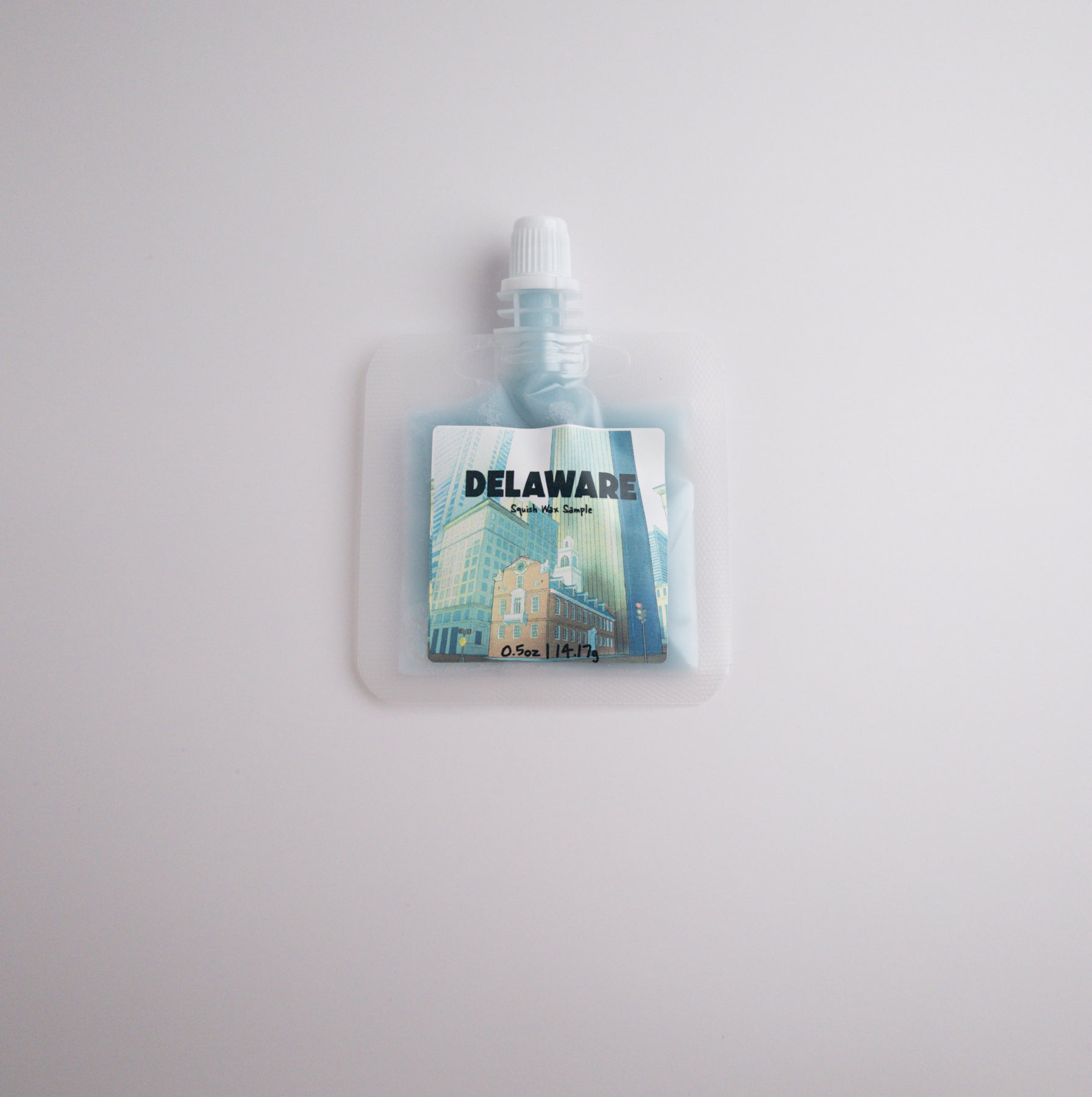 Small pouch with a scenic Delaware label featuring 'Delaware' on a light gray background