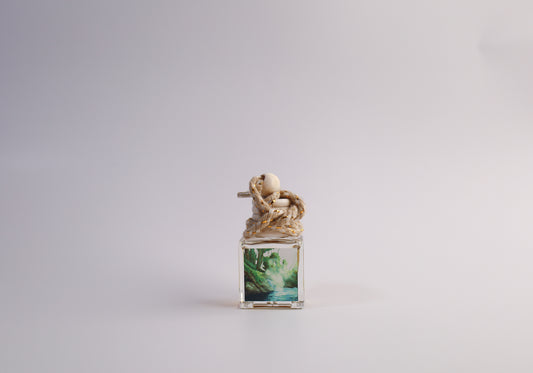 Small glass car freshener with Arkansas themed artwork on white background