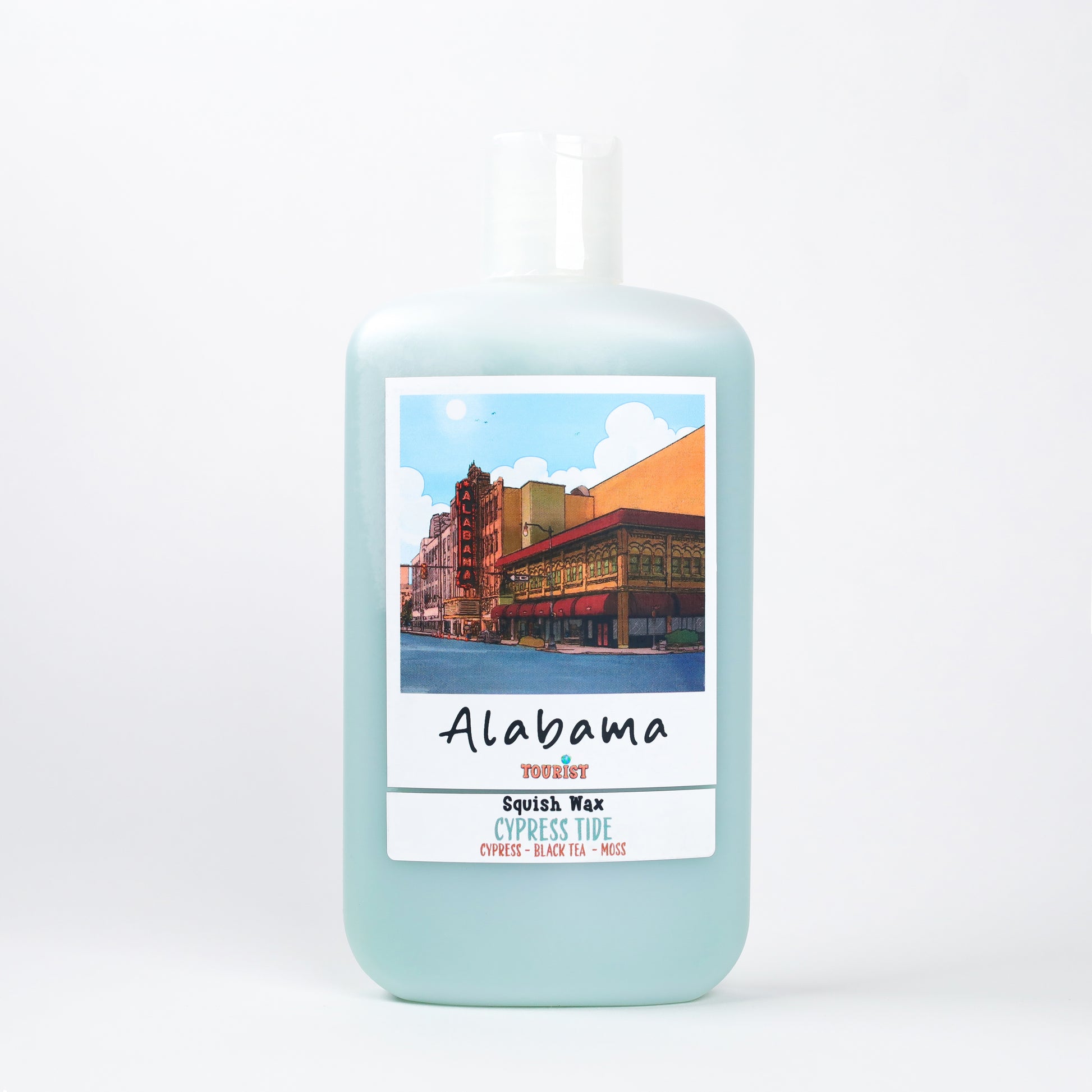 Alabama Squish Wax in Cypress Tide scent, 12 oz, featuring notes of cypress, black tea, and moss.