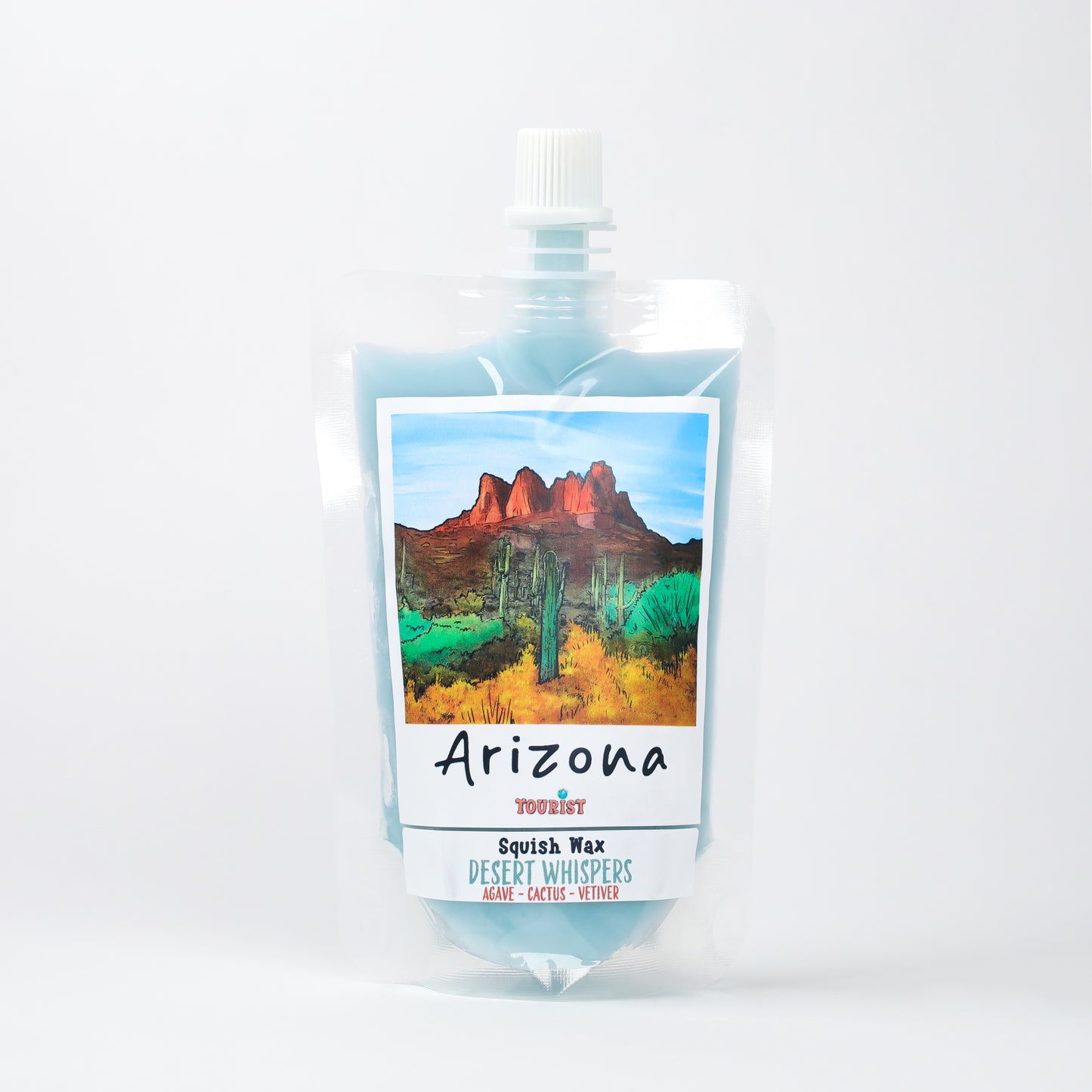 Arizona Squish Wax in blue pouch, scent: Desert Whispers with agave, cactus, and vetiver notes.