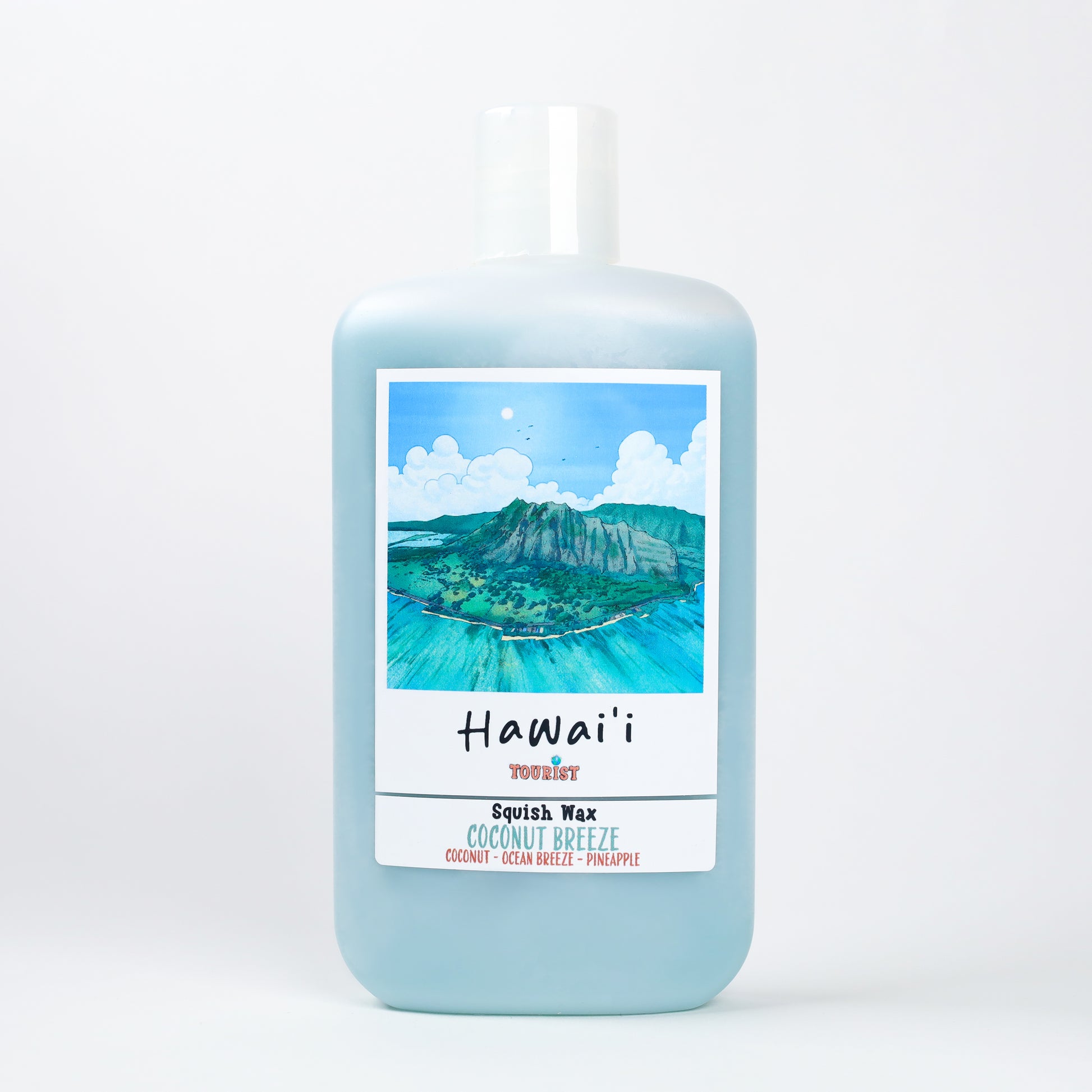 Hawaii Squish Wax in Coconut Breeze scent, blue bottle, ocean-inspired design, perfect for scented ambiance.