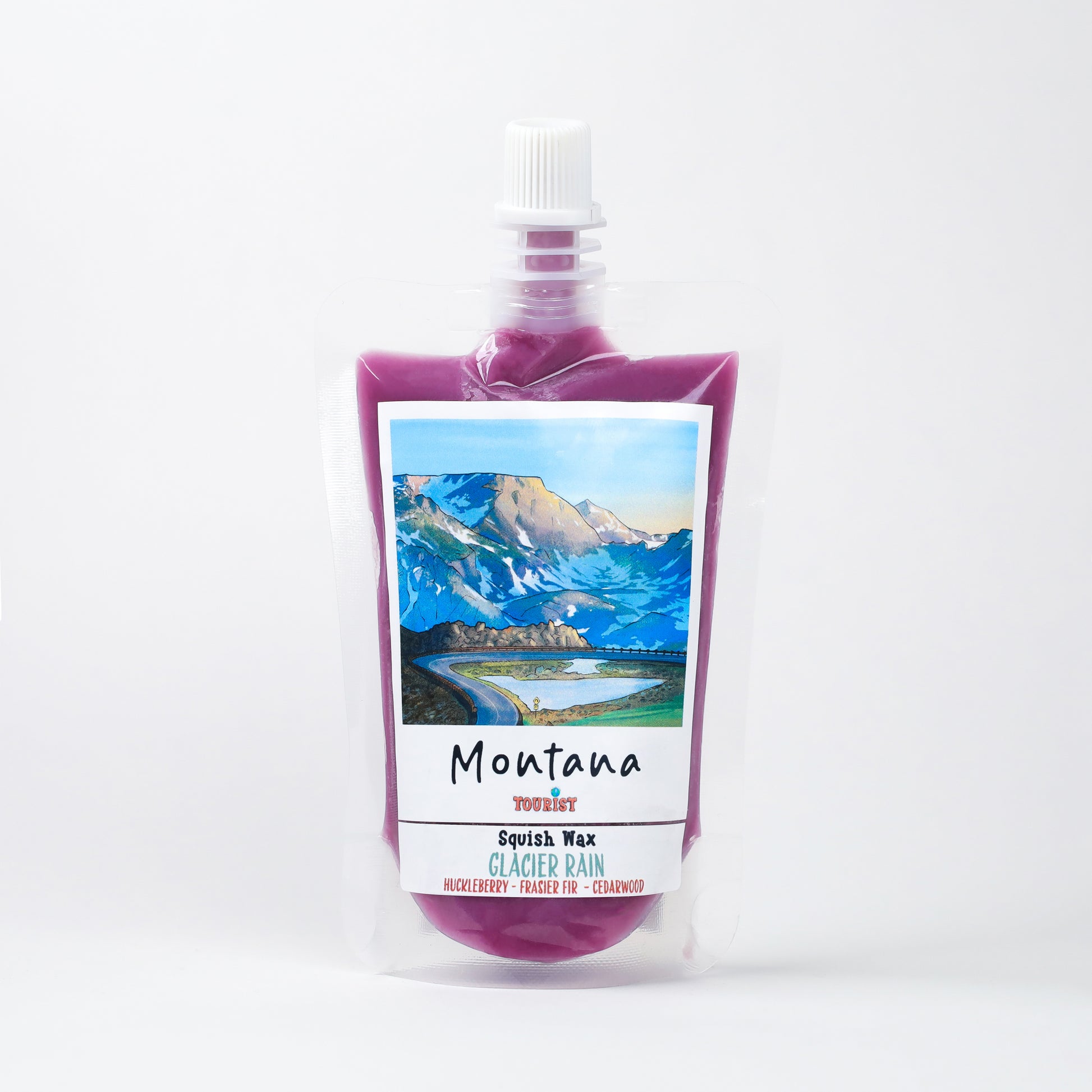 Montana Squish Wax in Glacier Rain, purple wax with huckleberry, frasier fir, cedarwood scent.