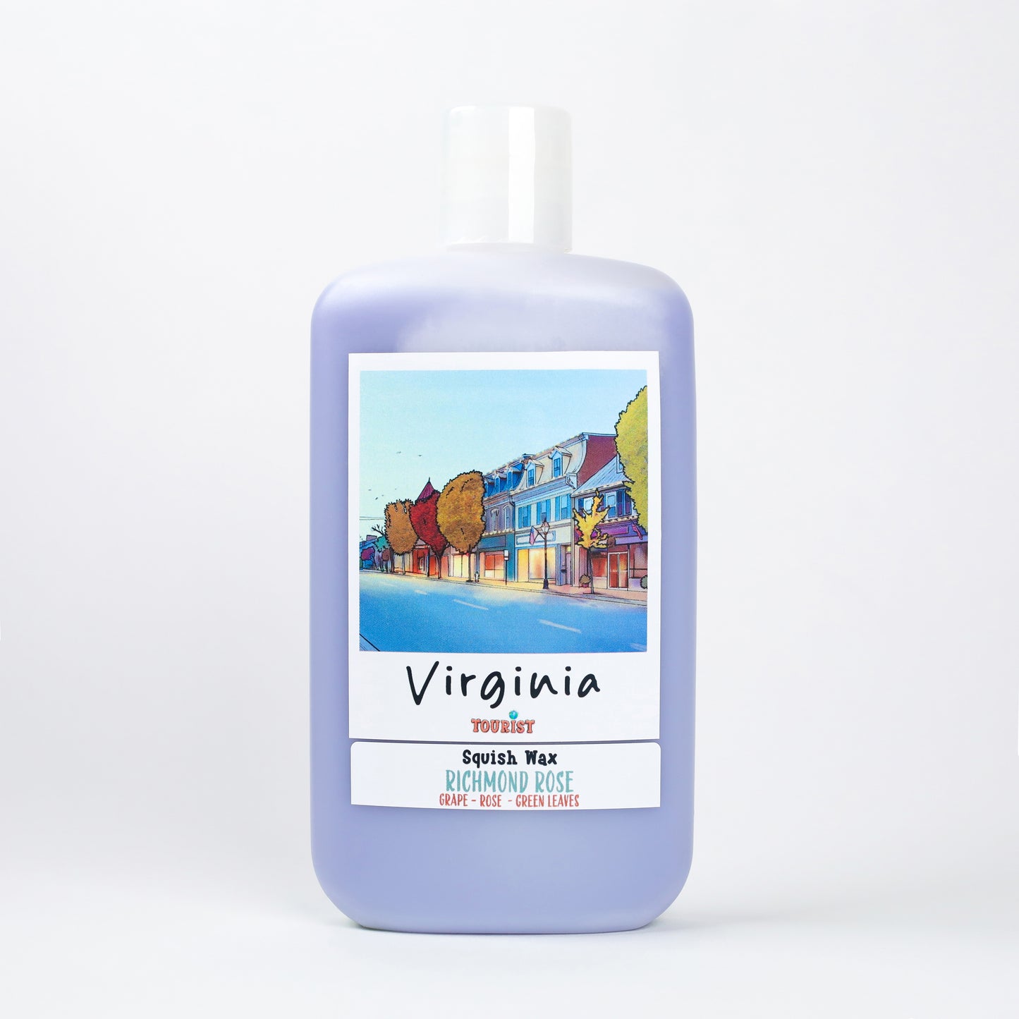 Richmond Rose Squish Wax in lavender bottle, featuring grape, rose, and green leaves fragrance.